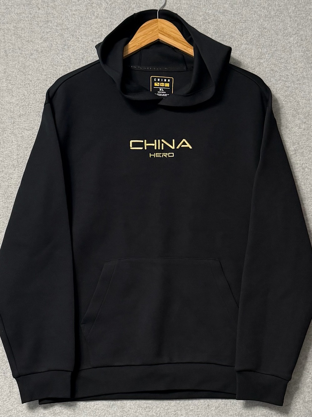 ANTA Men XL China Hero Hoodie Black Gold Chinese Embroidered Pullover 152317707